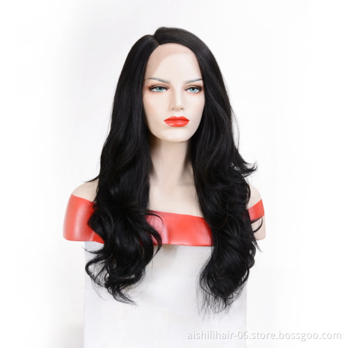 Wholesale black fluffy synthetic wigs  lace frontal hair loose curly and natural wave for the woman Top quality lace front wigs